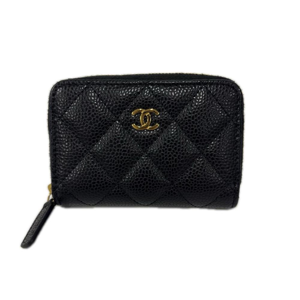 CHANEL Matelassé Coco Mark Wallet/Coin Case AP0216 Black Gold Caviar Leather ...
